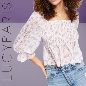 LUCY PARIS White Floral Blousen Sleeve Ruffle Hem Smock Top XL